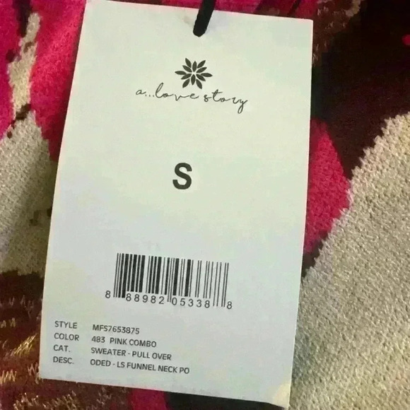 New a…love story Sweater Top Pink Gold Brown Crew Neck Pullover Size Small NWT. - Picture 5 of 5